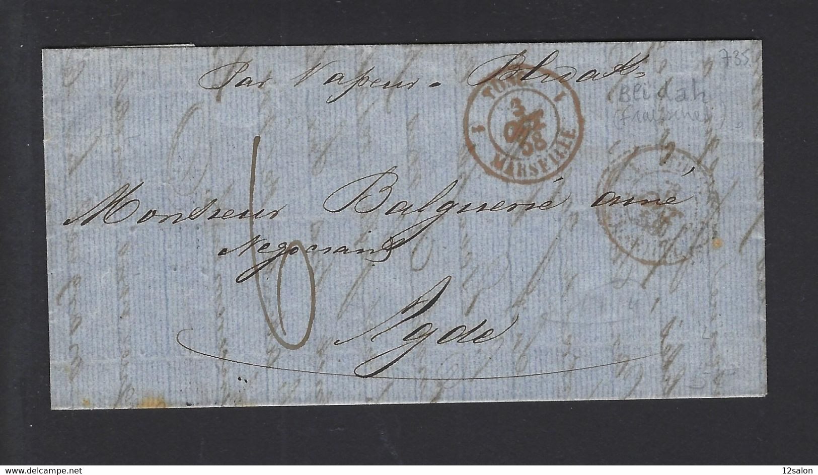 Lettre Entrée Maritime TOSC Marseille 1858 De Livourne - Schiffspost