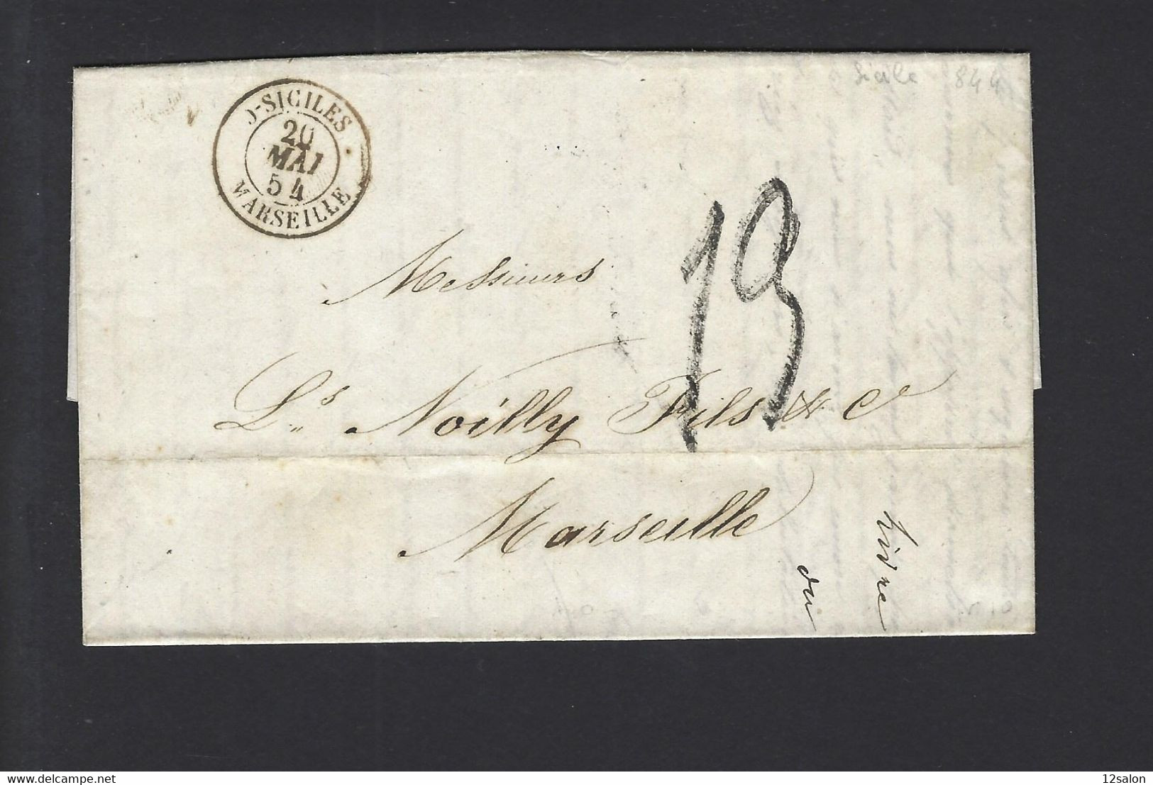 Lettre Entrée Maritime Siciles Marseille 1854 - Schiffspost