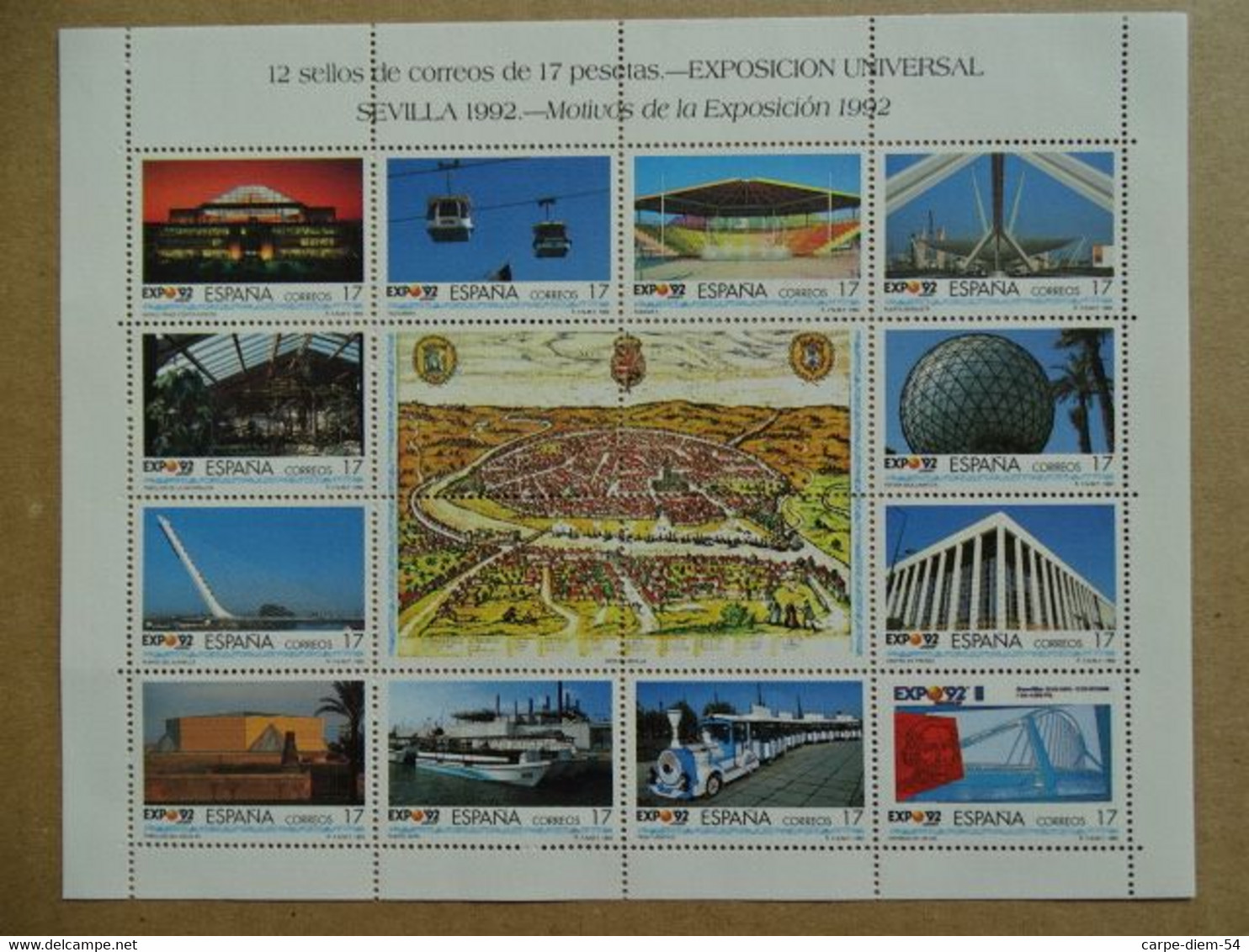 Espagne - Feuillet Numéroté - Universal Exhibition Sevilla 1992 - 12 Timbres De 17 Pesetas - 1992 - 1992 – Séville (Espagne)