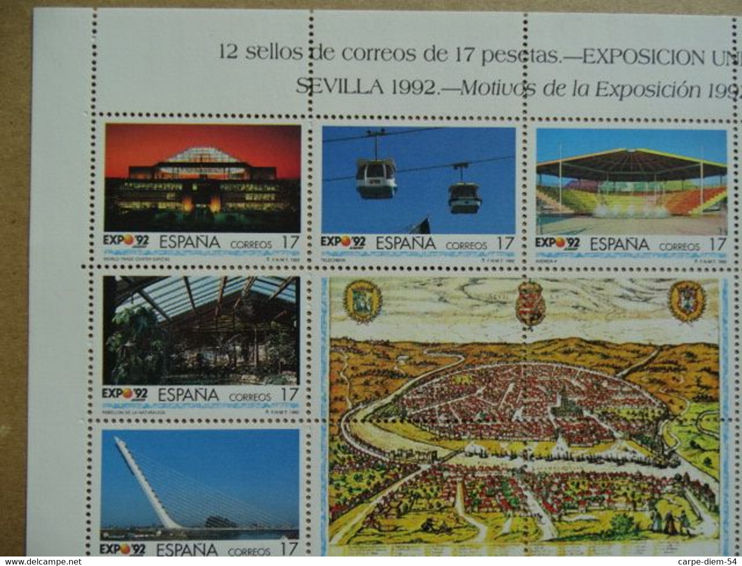 Espagne - Feuillet Numéroté - Universal Exhibition Sevilla 1992 - 12 Timbres De 17 Pesetas - 1992 - 1992 – Séville (Espagne)