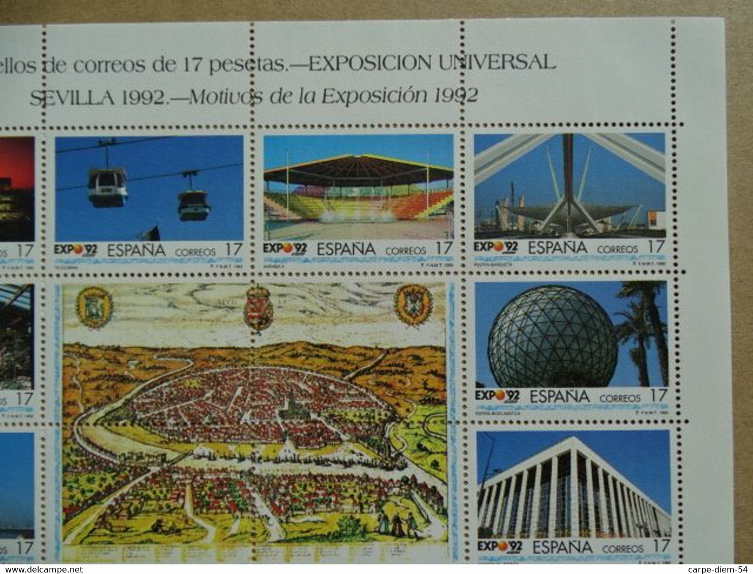 Espagne - Feuillet Numéroté - Universal Exhibition Sevilla 1992 - 12 Timbres De 17 Pesetas - 1992 - 1992 – Sevilla (Spain)