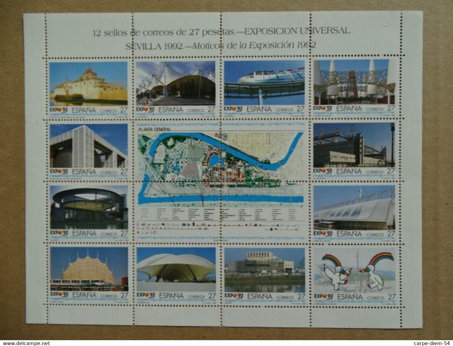 Espagne - Feuillet Numéroté - Universal Exhibition Sevilla 1992 - 12 Timbres De 27 Pesetas - 1992 - 1992 – Séville (Espagne)