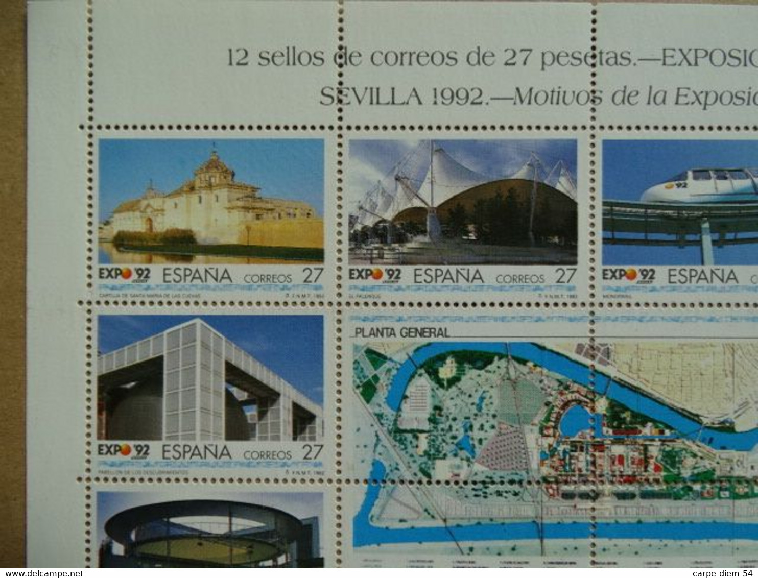 Espagne - Feuillet Numéroté - Universal Exhibition Sevilla 1992 - 12 Timbres De 27 Pesetas - 1992 - 1992 – Sevilla (Spain)