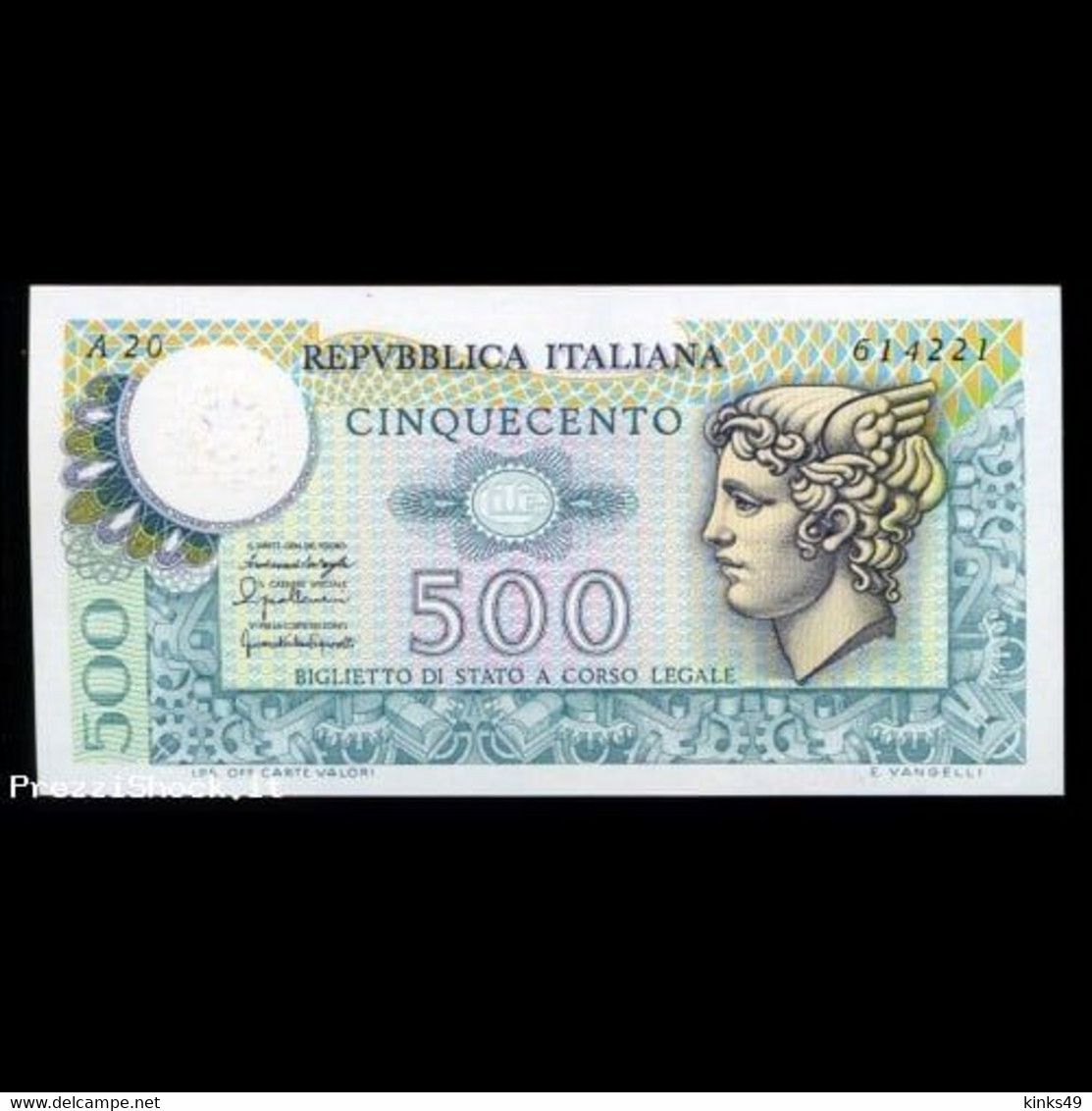 073> BANCONOTA ORIGINALE 500 LIRE "Mercurio" Di E. VANGELLI - Fior Di Conio - 500 Liras