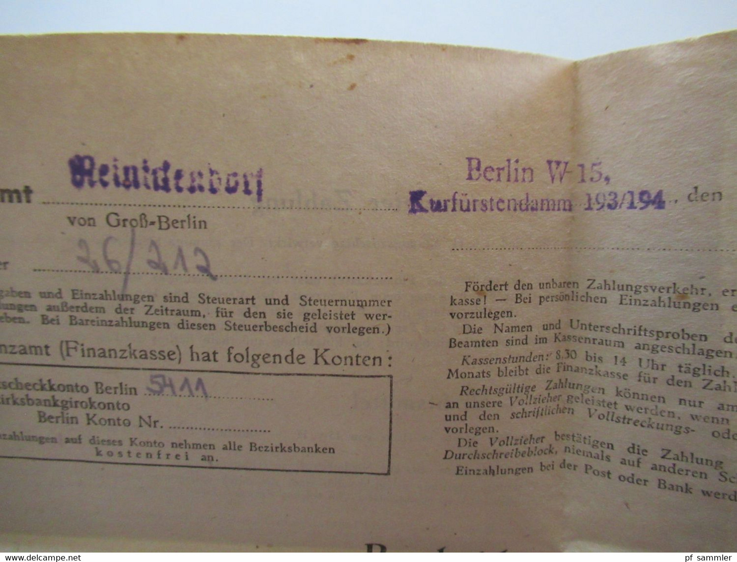 Alliierte Besetzung 1947 Arbeiter EF Stempel Berlin und L1 Reinickendorf (Finanzamt) Berlin Ortsbrief