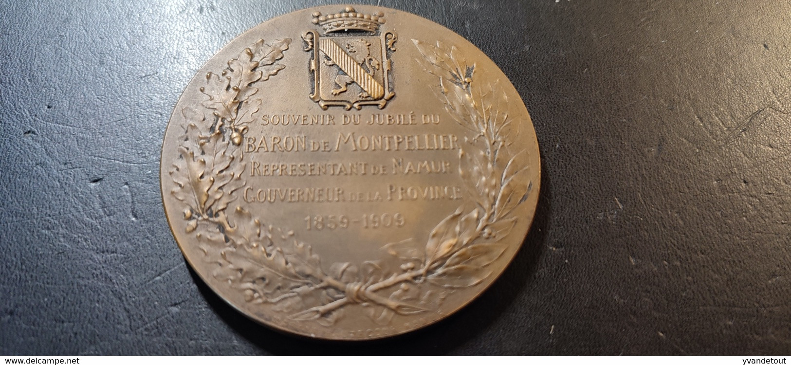 Médaille Souvenir Du Jubilé Du Baron De Montpellier, Représentant De Namur Gouverneur De La Province 1859-1909 - Belgio