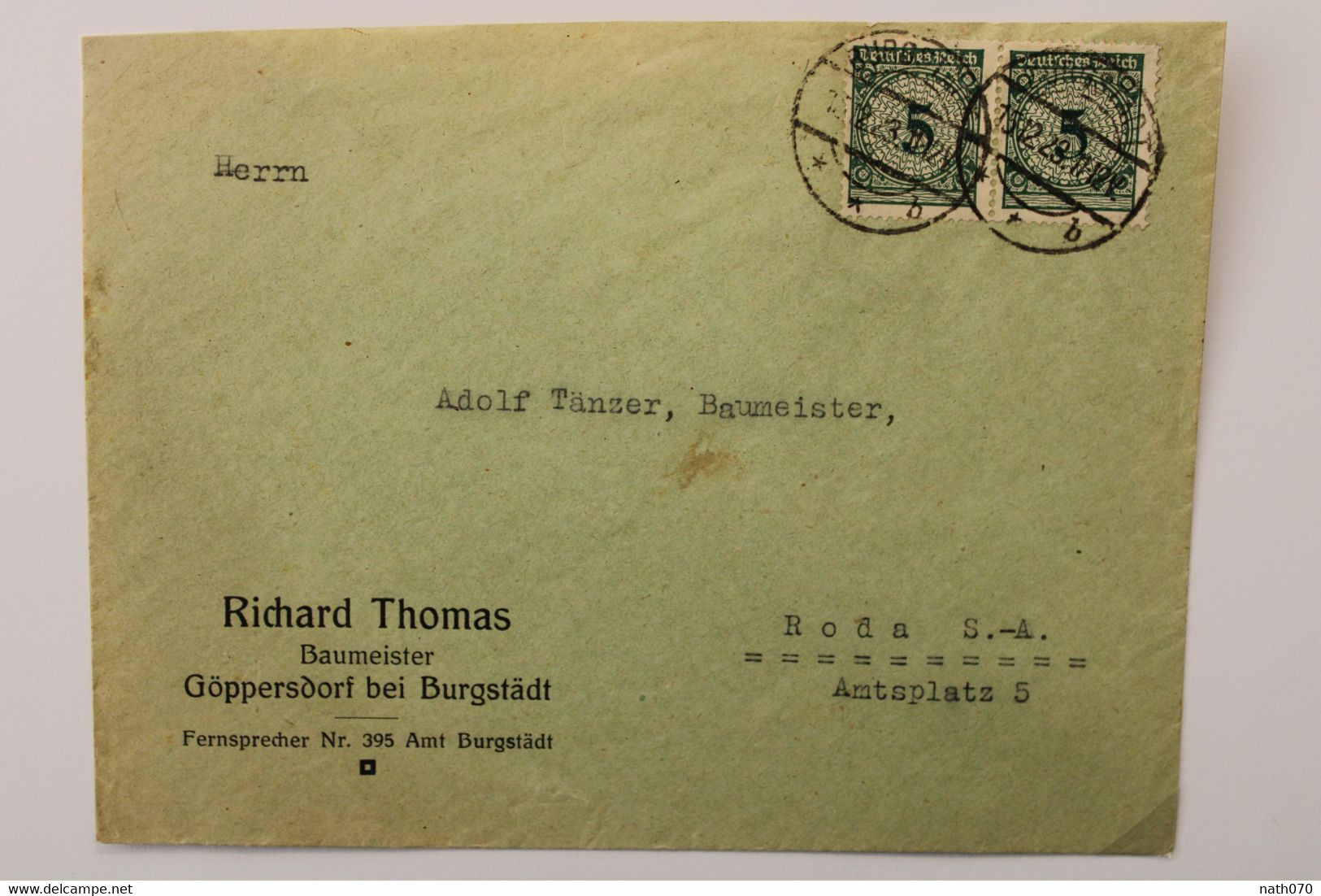 1929 Burgstadt  Roda Reich Allemagne Cover - Covers & Documents