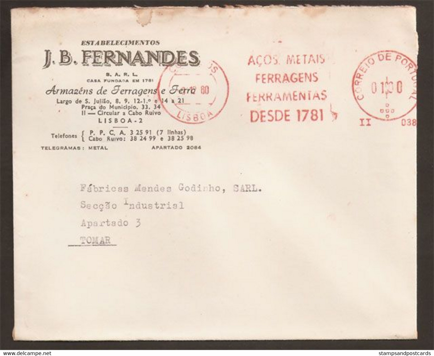 Portugal EMA Cachet Rouge 1960 Aciers, Métaux Et Du Matériel Depuis 1781 Meter Stamp Steel Metals And Hardware - Máquinas Franqueo (EMA)