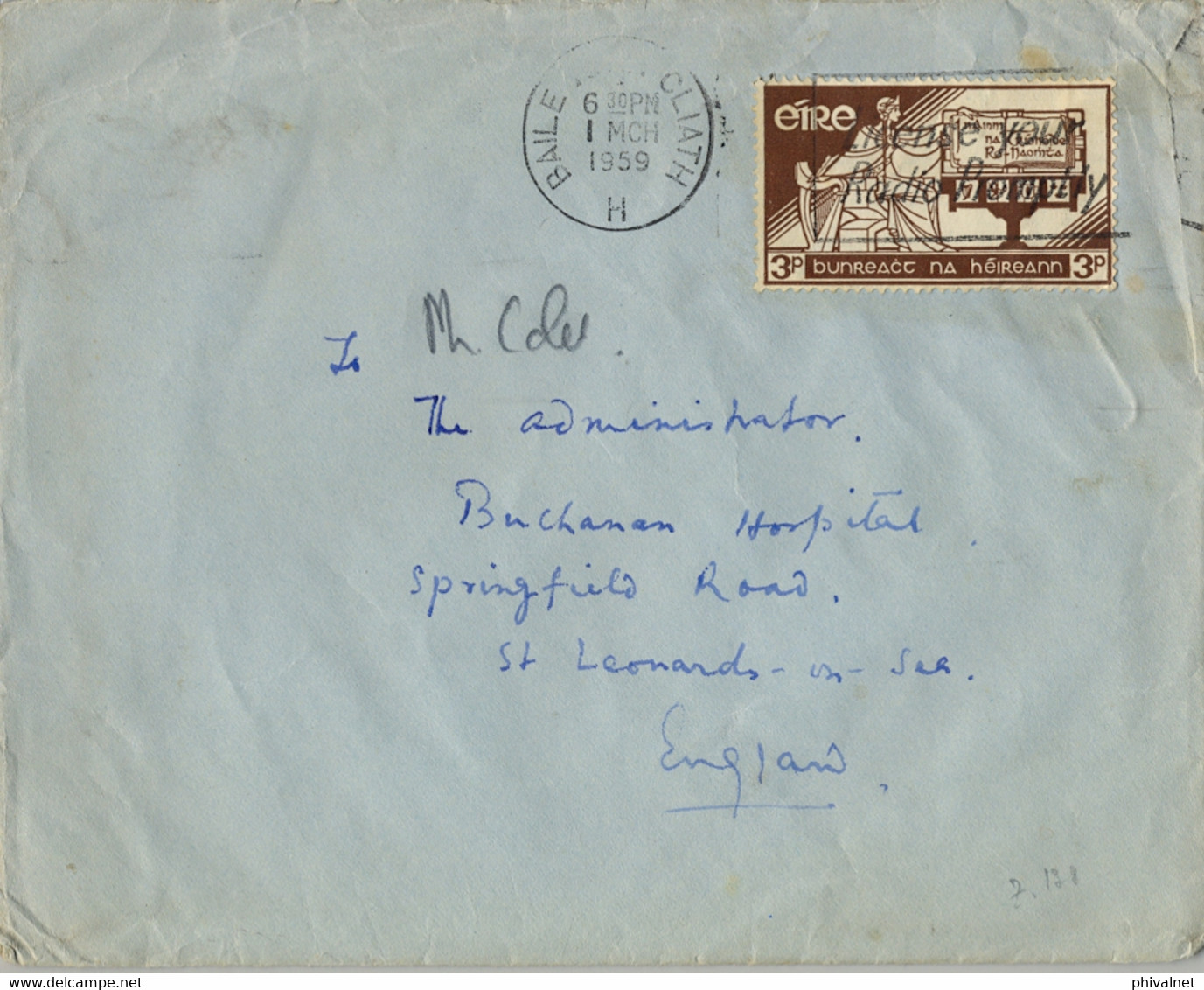 1959 IRLANDA , BAILE ATHA CLIATH - ST. LEONARDS ON SEA , SOBRE CIRCULADO - Storia Postale