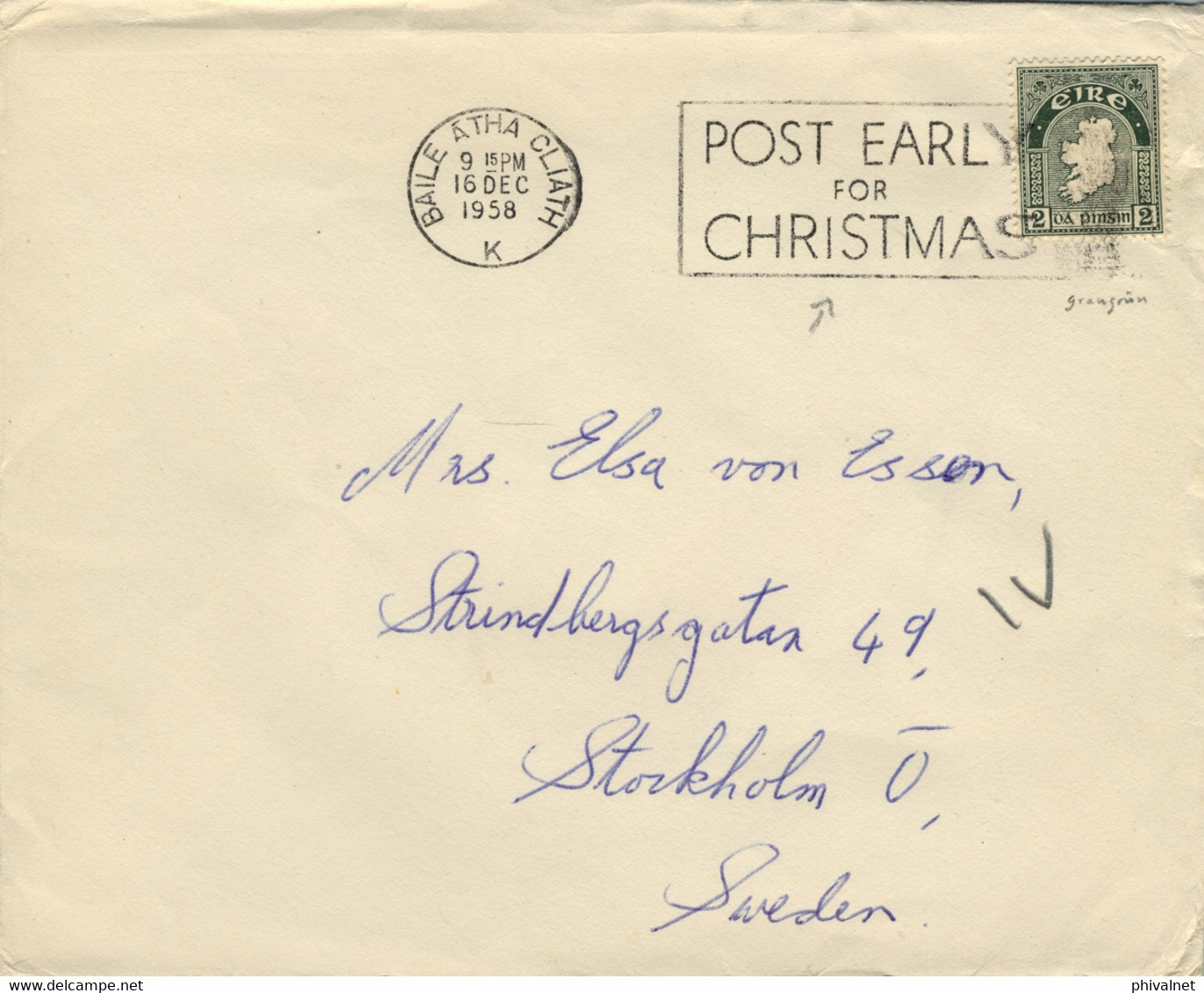 1958 IRLANDA , SOBRE CIRCULADO , BAILE ATHA CLIATH - ESTOCOLMO - Brieven En Documenten