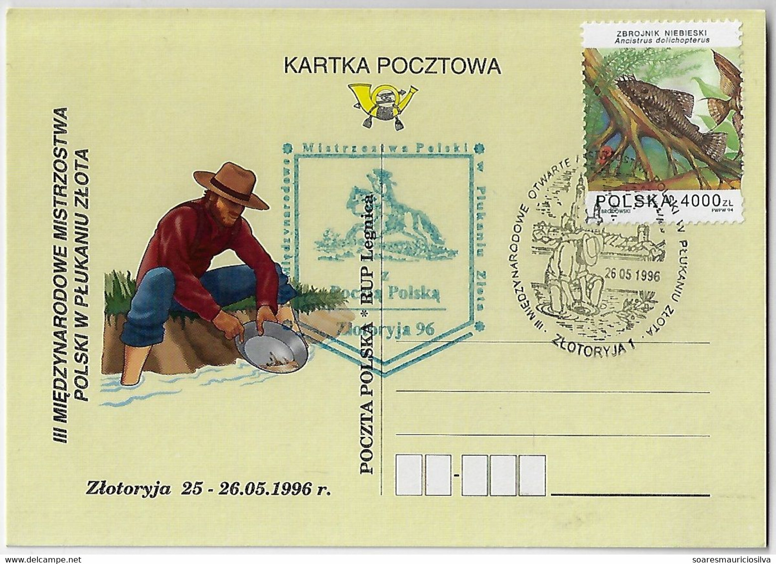 Poland 1996 Card With Commemorative Cancel Showing Man Gold Mining Geology In Zloryja - Minéraux