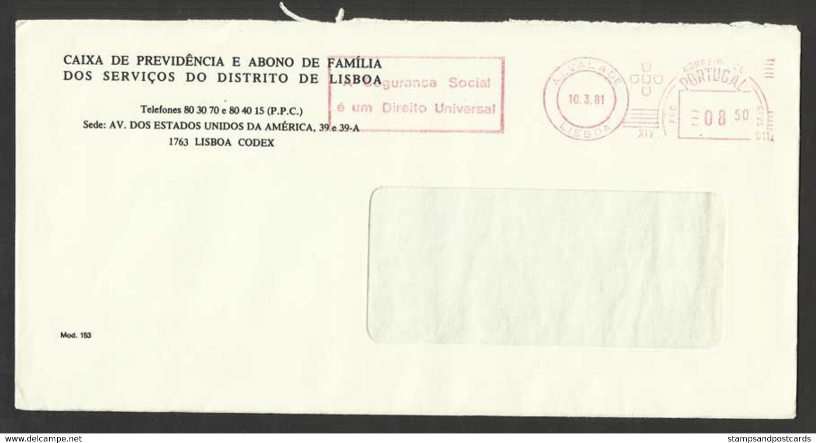 Portugal EMA Cachet Rouge "Sécurité Sociale, Droit Universel" 1981 "Social Security, Universal Right" Franking Meter - Franking Machines (EMA)