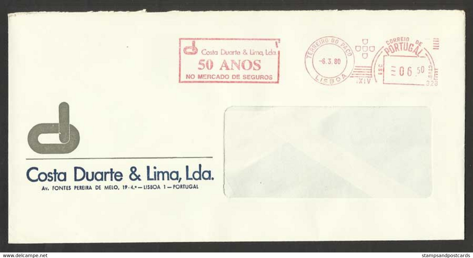 Portugal EMA Cachet Rouge Costa Duarte & Lima Compagnie D'assurance 1980 Insurance Company Franking Meter - Frankeermachines (EMA)