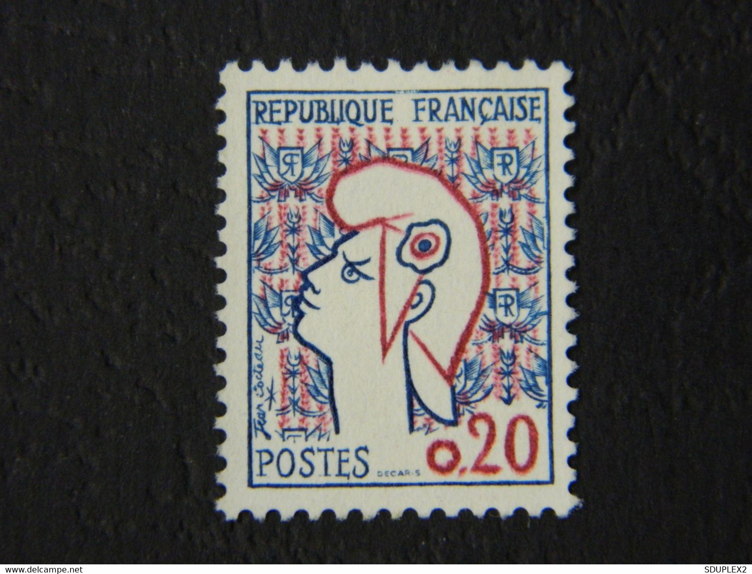 République Française 0,20 Dentelé Type Marianne De Cocteau 1961 Y&T 1282 Type 1 Bleu Et Rouge Non Oblitéré - 1961 Marianni Di Cocteau