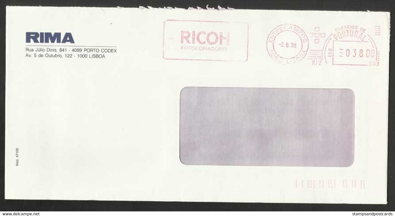 Portugal EMA Cachet Rouge Ricoh Photocopieurs 1992 Ricoh Photocopiers Franking Meter - Frankeermachines (EMA)