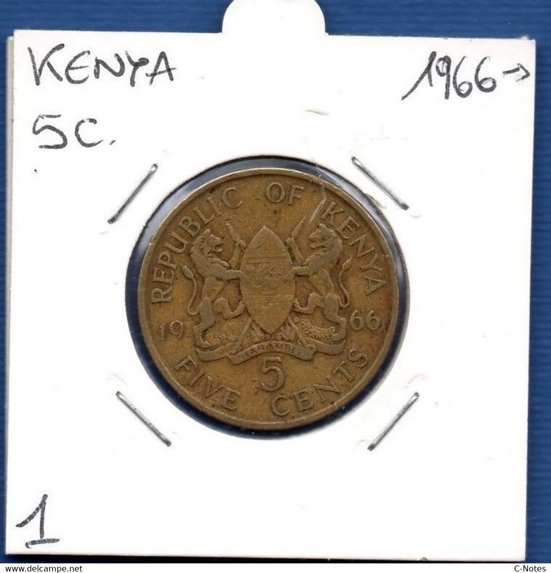 KENYA - 5 Cents 1966 -  See Photos -  Km 1 - Kenya