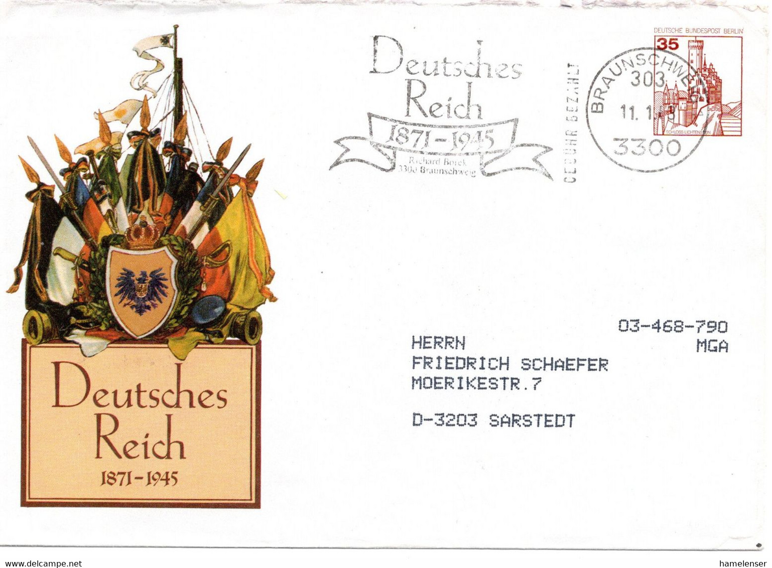 56393 - Berlin - 1993 - 35Pfg SWK PGAUmschl AbsStpl BRAUNSCHWEIG - DEUTSCHES REICH ... -> Sarstedt - Other & Unclassified