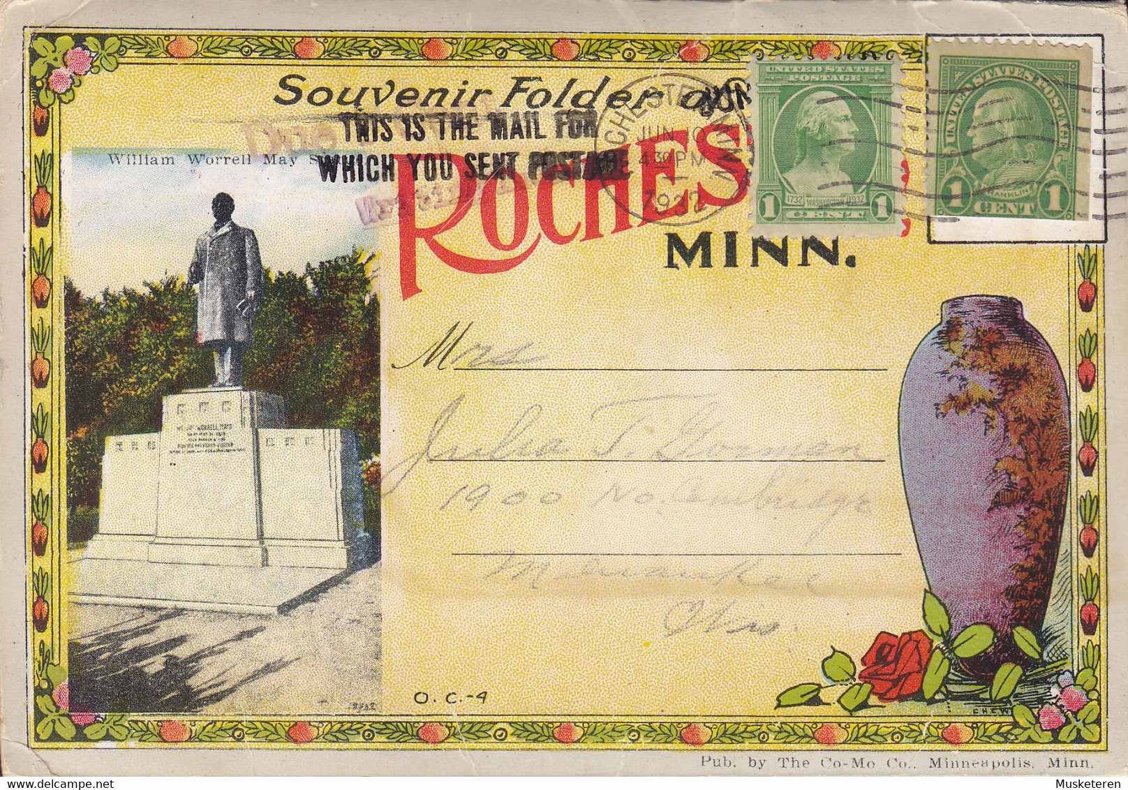 United States Sovenir Folder Rochester Minn. ROCHESTER Minn. 1932 Purple POSTAGE DUE Line Cds. (9 Scans) - Rochester