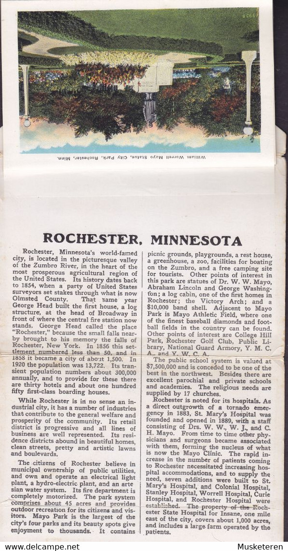 United States Sovenir Folder Rochester Minn. ROCHESTER Minn. 1932 Purple POSTAGE DUE Line Cds. (9 Scans)