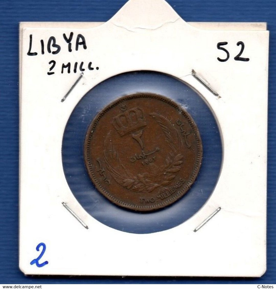 LIBYA - 2 Milliemes 1952  -  See Photos - Km 2 - Libië