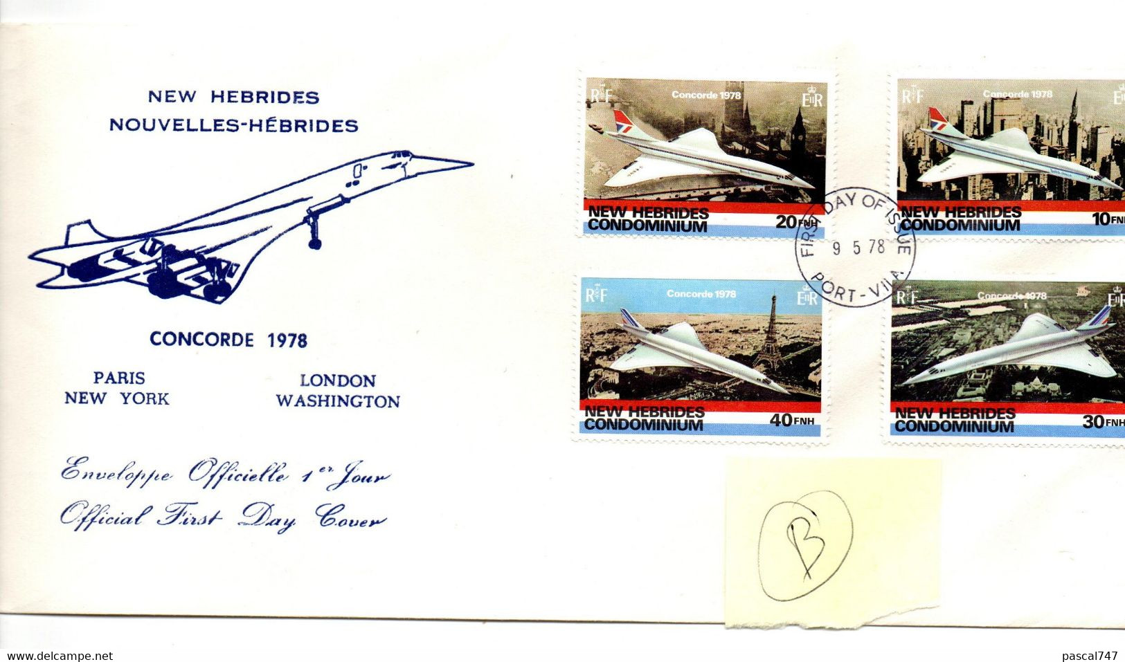 Concorde Premier Vol Jour Avion Airmail Air 1978 Port Vlla New Hebrides - FDC