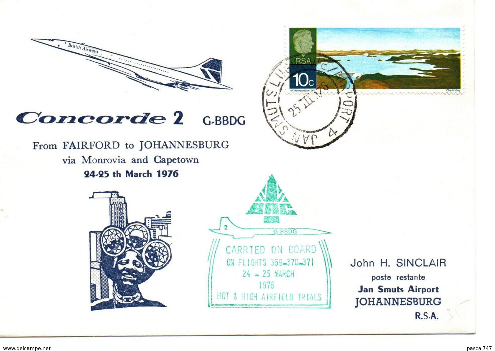 Concorde Premier Vol Jour Avion Airmail Air 1976 Johannesburg Rsa - Posta Aerea