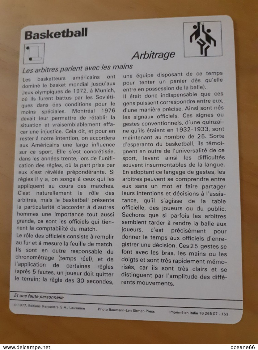 Fiche Rencontre Arbitrage Les Arbitres Parlent Avec Les Mains Basket - Basketball