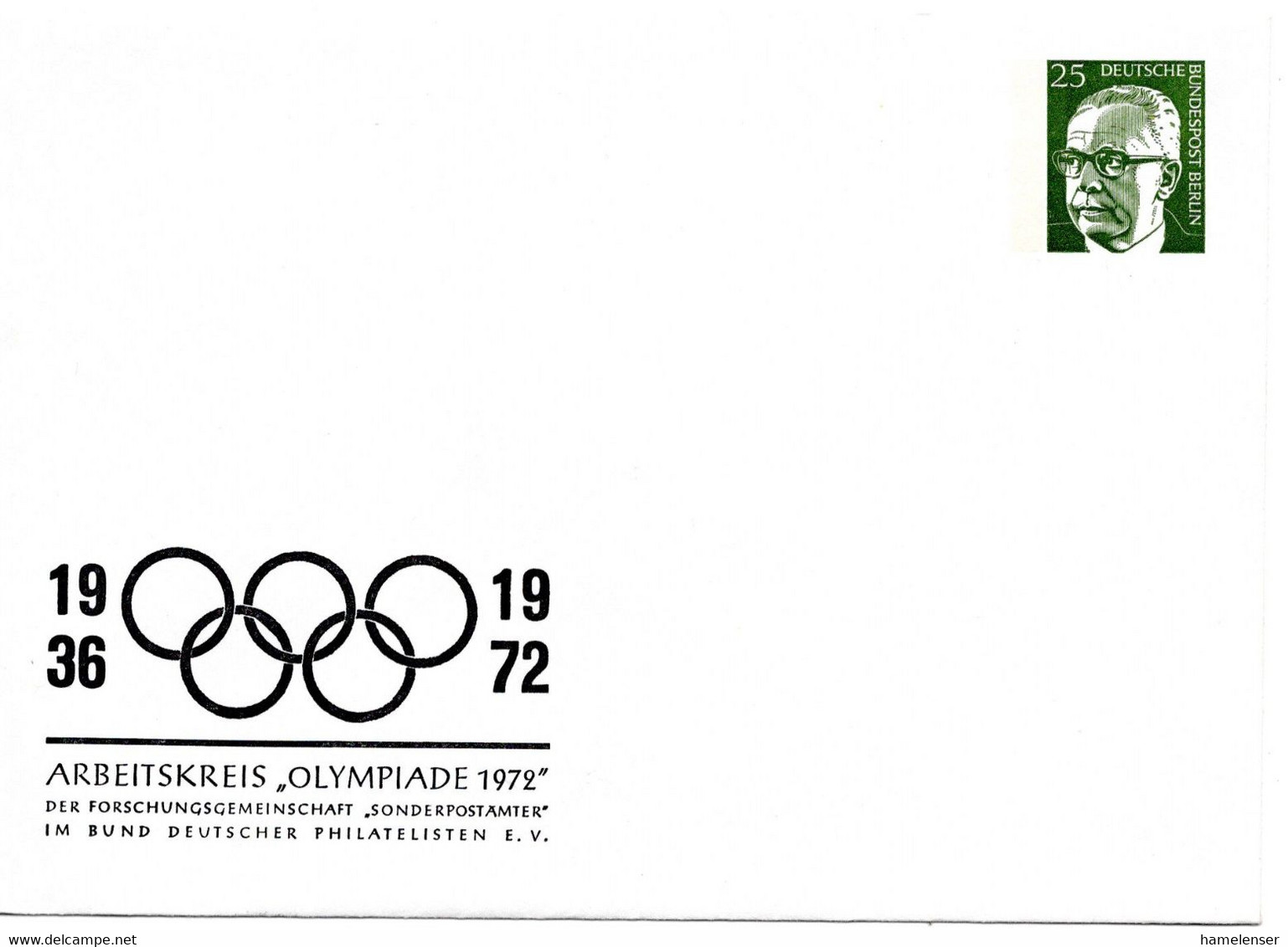 56412 - Berlin - 1972 - 25Pfg Heinemann PGAUmschl "Olympiade '72", Ungebraucht - Sommer 1972: München