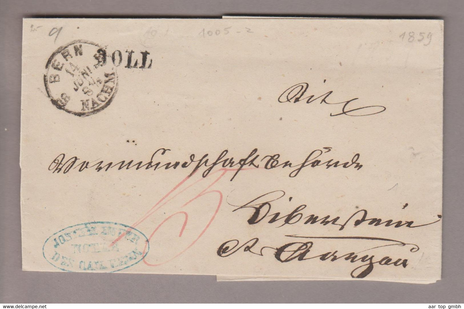 CH Heimat BE Boll 1859-06-14 BOM Hülle Nach Aarau - Storia Postale