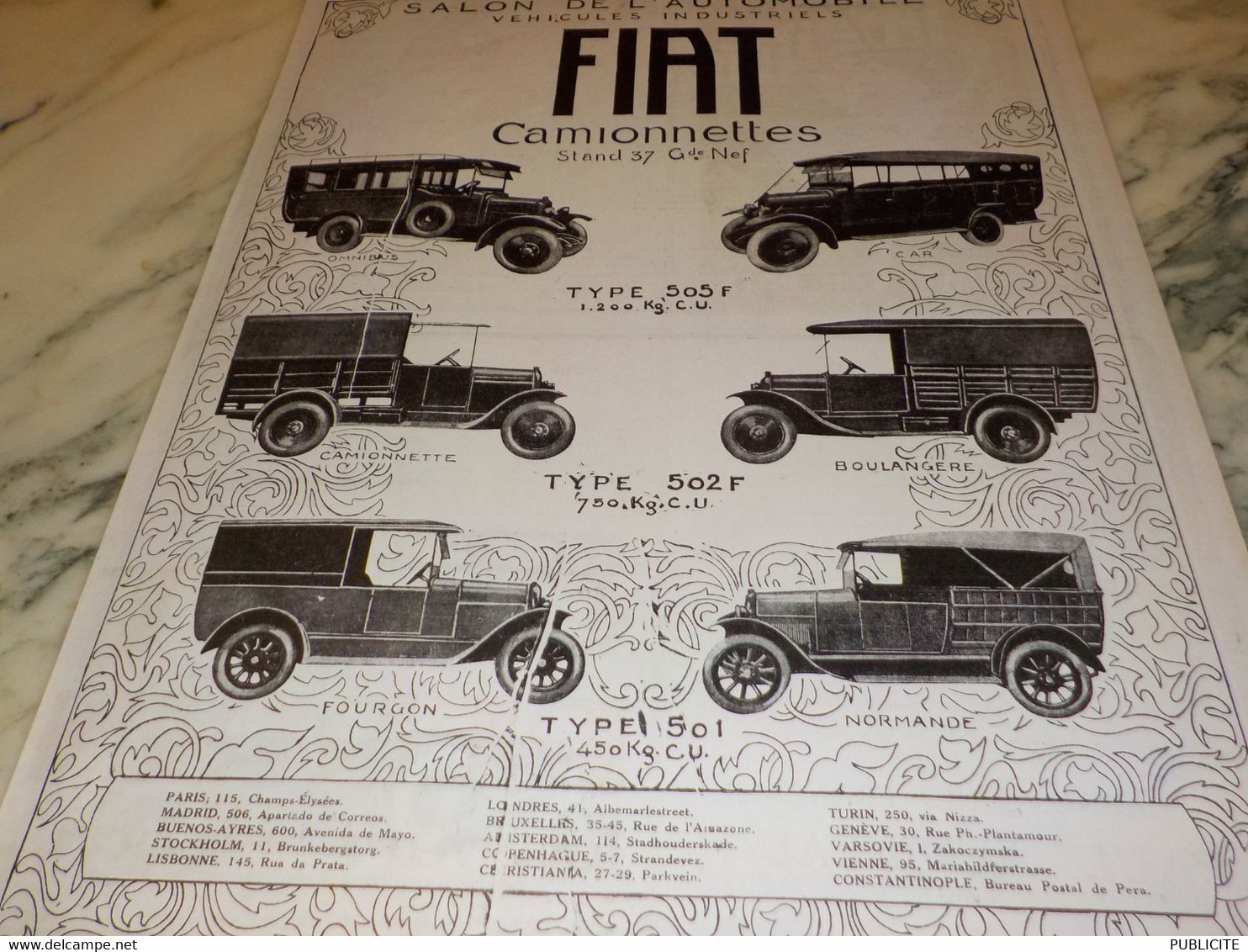 ANCIENNE PUBLICITE CAMIONNETTES FIAT  1924 - Camion