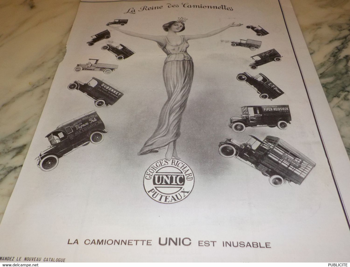 ANCIENNE PUBLICITE LA REINE DES CAMIONNETTES UNIC 1929 - Camion