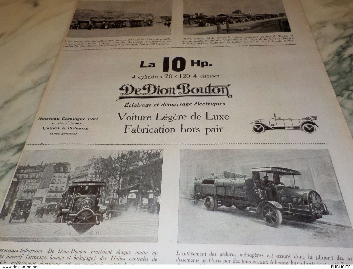 ANCIENNE PUBLICITE ECLAIRAGE ET DEMARRAGES ELECTRIQUE DE DION BOUTON 1921 - Trucks