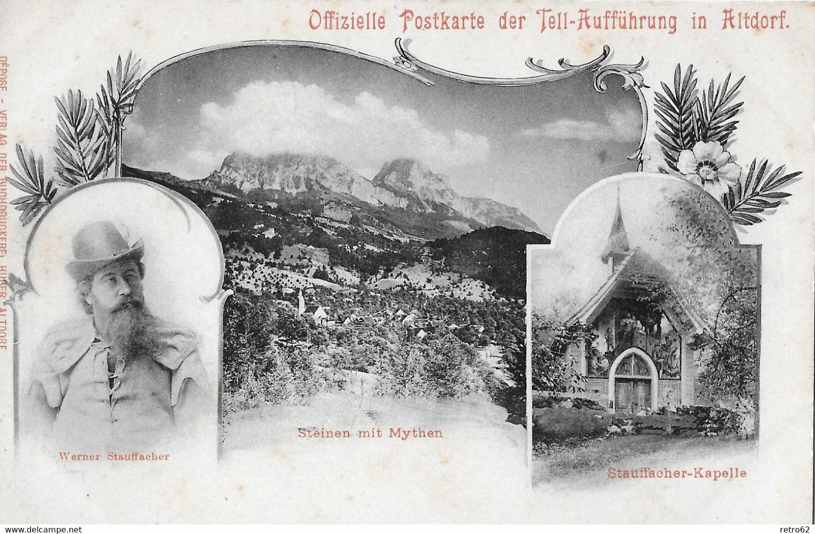 STEINEN → Stauffacher Mit Kapelle, Steinen Mit Mythen, Offizielle Postkarte Der Tell-Aufführung In Altdorf, Ca.1900 - Steinen