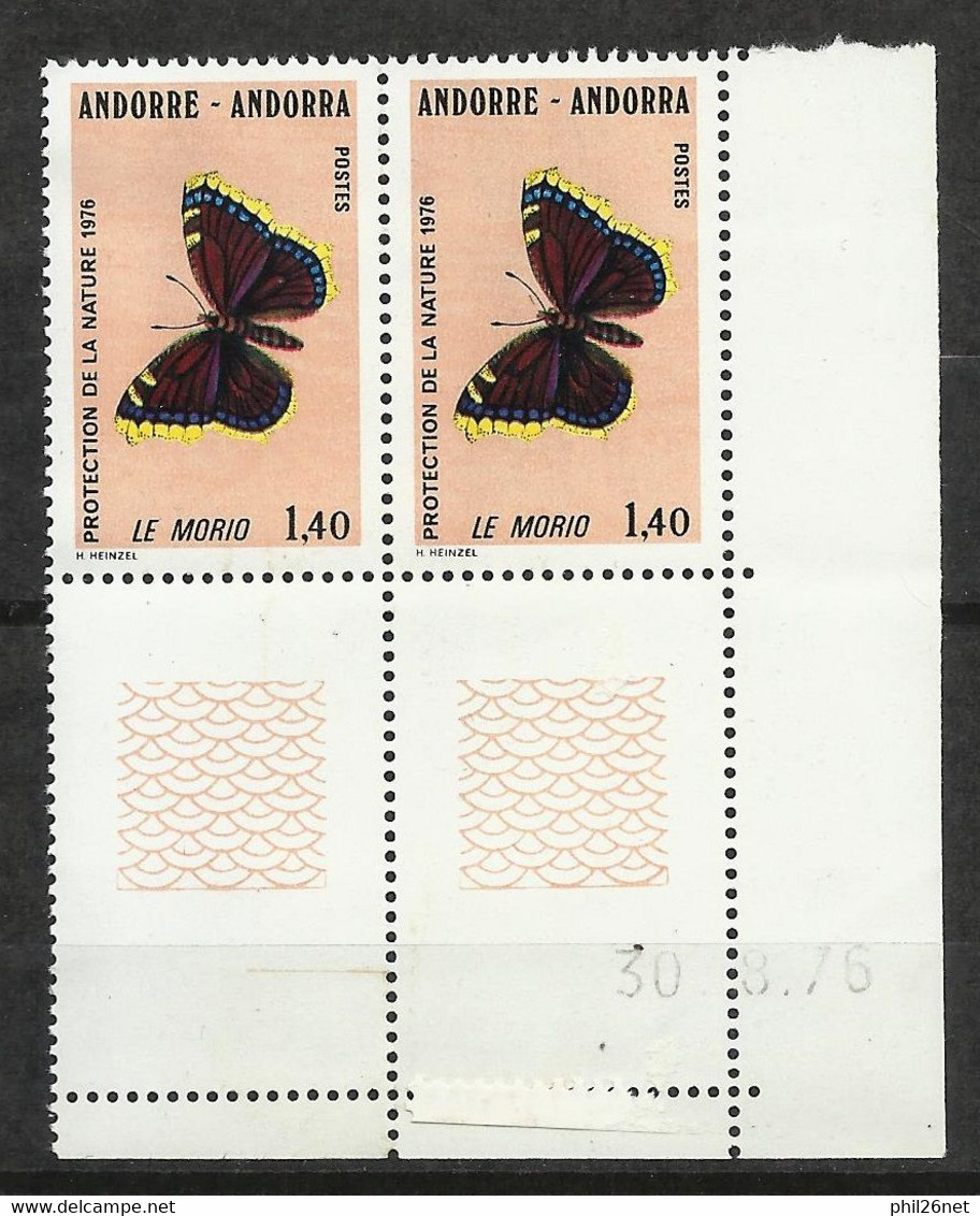 Andorre  Paire N° 259 Papillon Moriot   Coin De Feuille Daté 30/8/1976 Neufs  * * B/TB  Voir Scans  Soldé ! ! ! - Unabhängigkeit USA