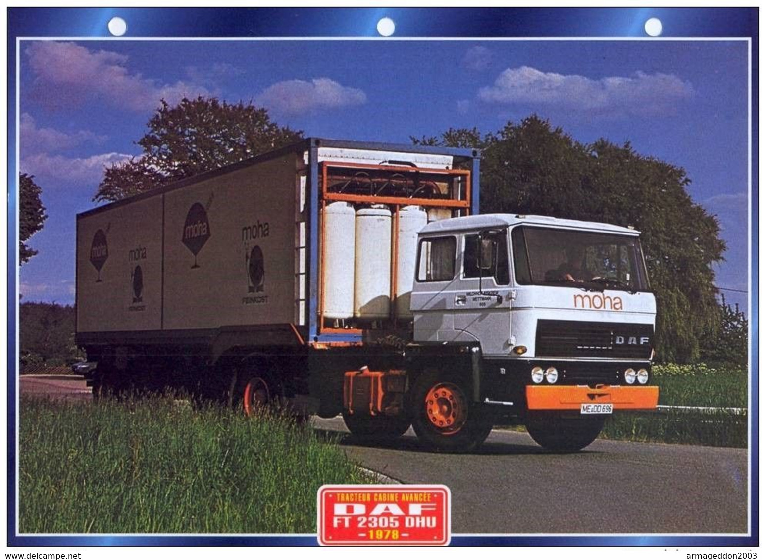 C2/ FICHE CARTONNE CAMION SERIE TRACTEUR CABINE PAYS BAS 1978 DAF FT 2500 DHU - Trucks