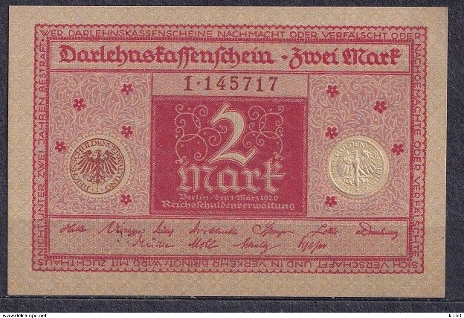 Germany - 1920 - 2 Mark  - P59   R52a. UNC - 2 Mark