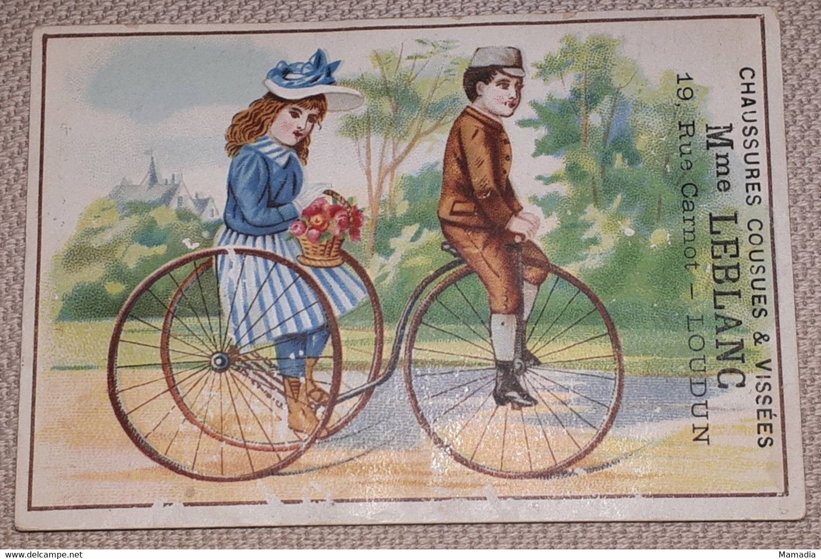 CHROMO VELO TRICYCLE CHAUSSURES LEBLANC - LOUDUN CYCLE CYCLISME 1870-1890 - Andere & Zonder Classificatie
