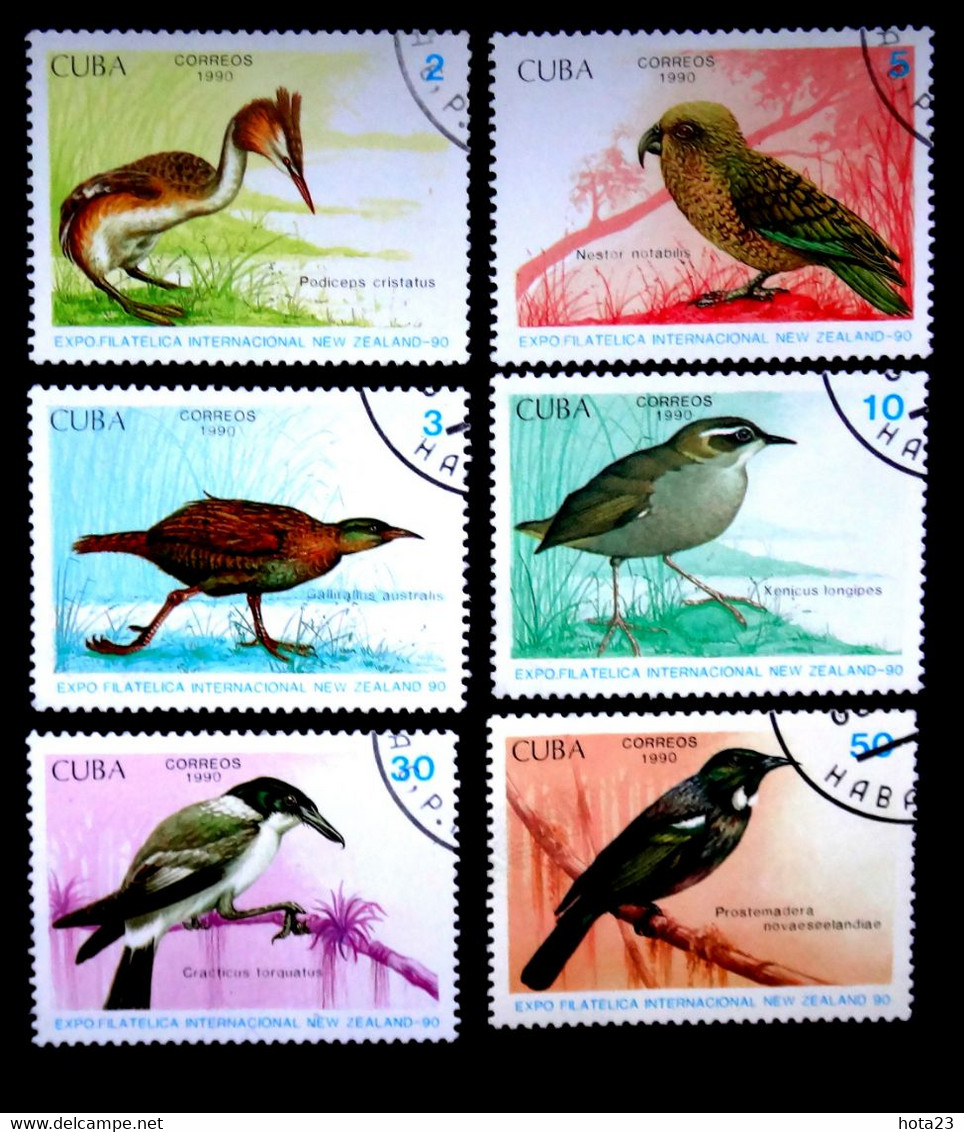 (!) Cuba 1990 International Stamp Exhibition NEW ZEALAND '90 Auckland  Expo Animals Birds Bird Stamps 6  USED / CTO - Oblitérés