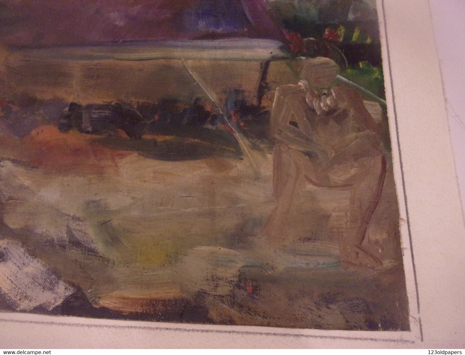 OLGA OLBY  Beasley 1900/1990  SUR TOILE SCENE TENTE HOMME  FEMME AU CHAPEAU NON SIGNEE MOLDAVIE LARMOR BADEN - Otros & Sin Clasificación