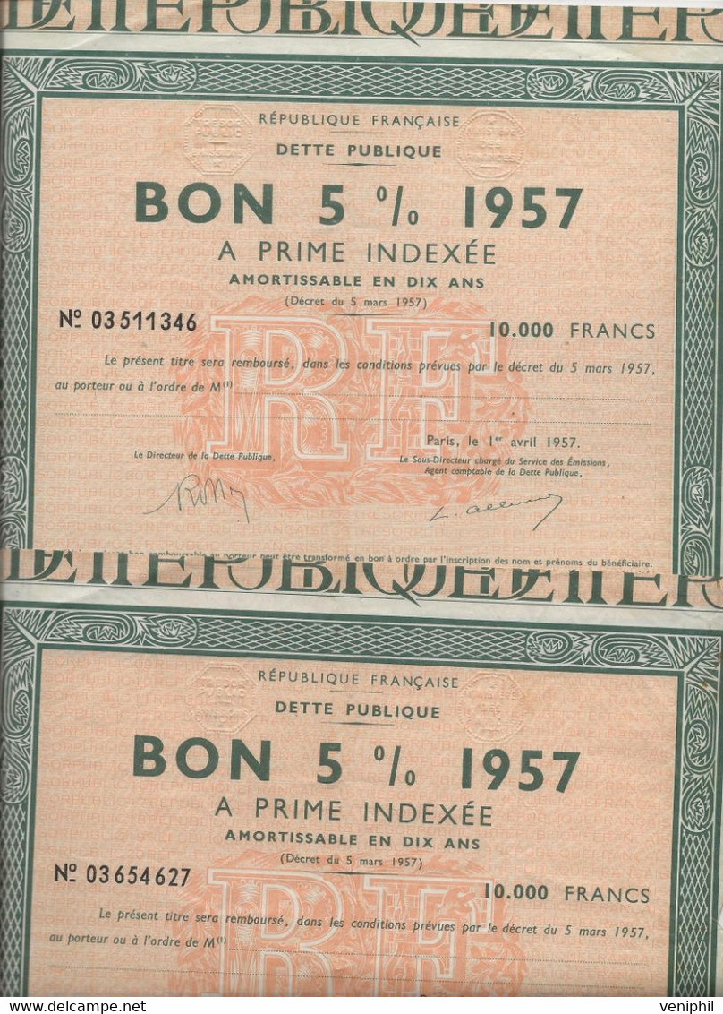 DETTE PUBLIQUE LOT DE 2 BONS 5 %  1957 - Banque & Assurance