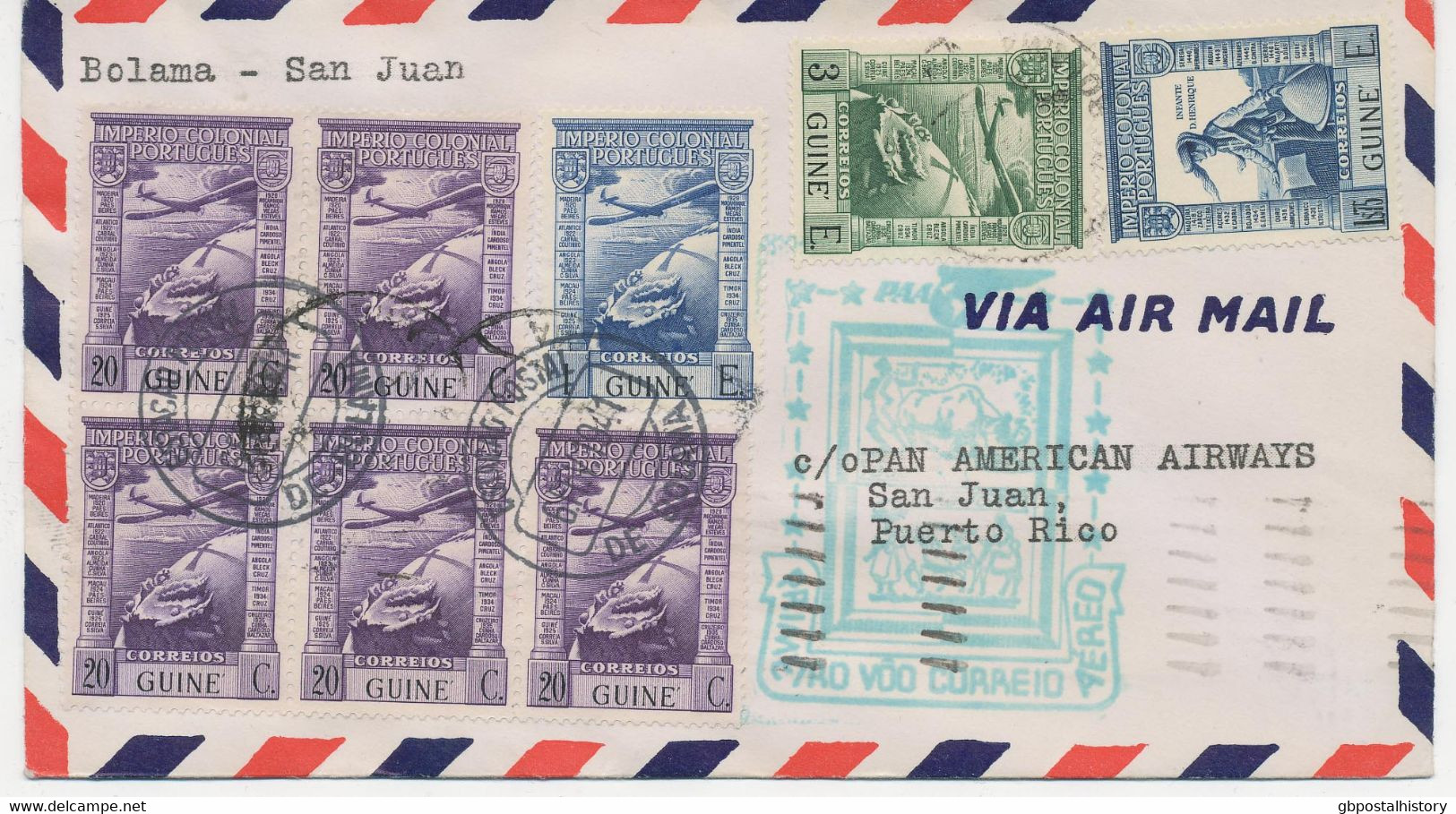 PORTUGIESISCH GUINEA 6.2.1941, Selt. Kab.-Erstflug Mit Pan American Airways (PAA) "BOLAMA - SAN JUAN" (Puerto Rico), Rs. - Portugees Guinea