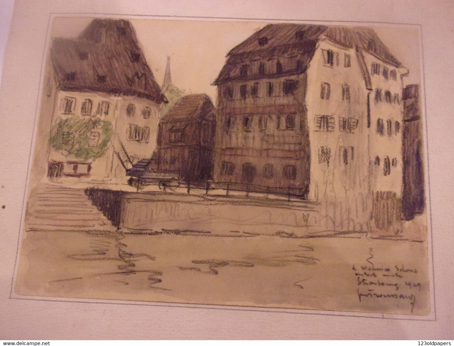 Alsace Strasbourg Henri-Georges TROUSSARD   (Tours 1896-1953) Dessin 1929 AVEC ENVOI 35/26CM - Altri & Non Classificati
