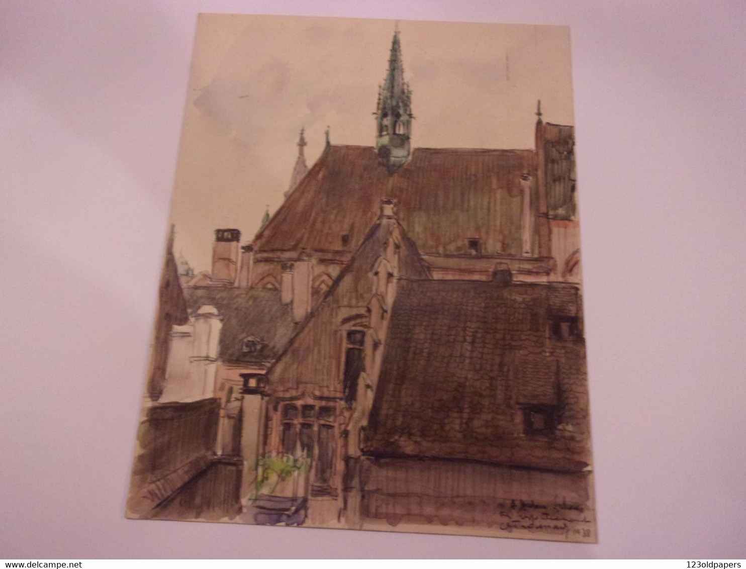 Alsace Strasbourg Henri-Georges TROUSSARD   (Tours 1896-1953) Dessin 1938 CARTON AVEC ENVOI 32/25 CM - Other & Unclassified