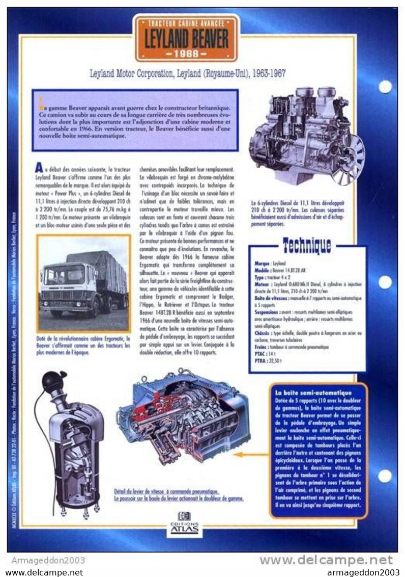 C2/ FICHE CARTONNE CAMION TRACTEUR CABINE R.U. LEYLAND BEAVER 1966 - LKW