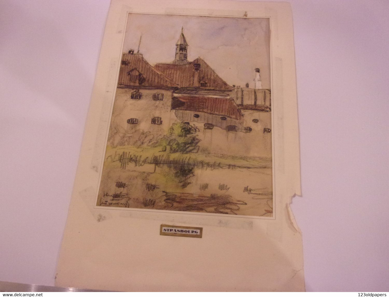 Alsace Strasbourg Henri-Georges TROUSSARD   (Tours 1896-1953) Dessin AQUARELLE ORIGINALE 34.5/26 CM - Autres & Non Classés