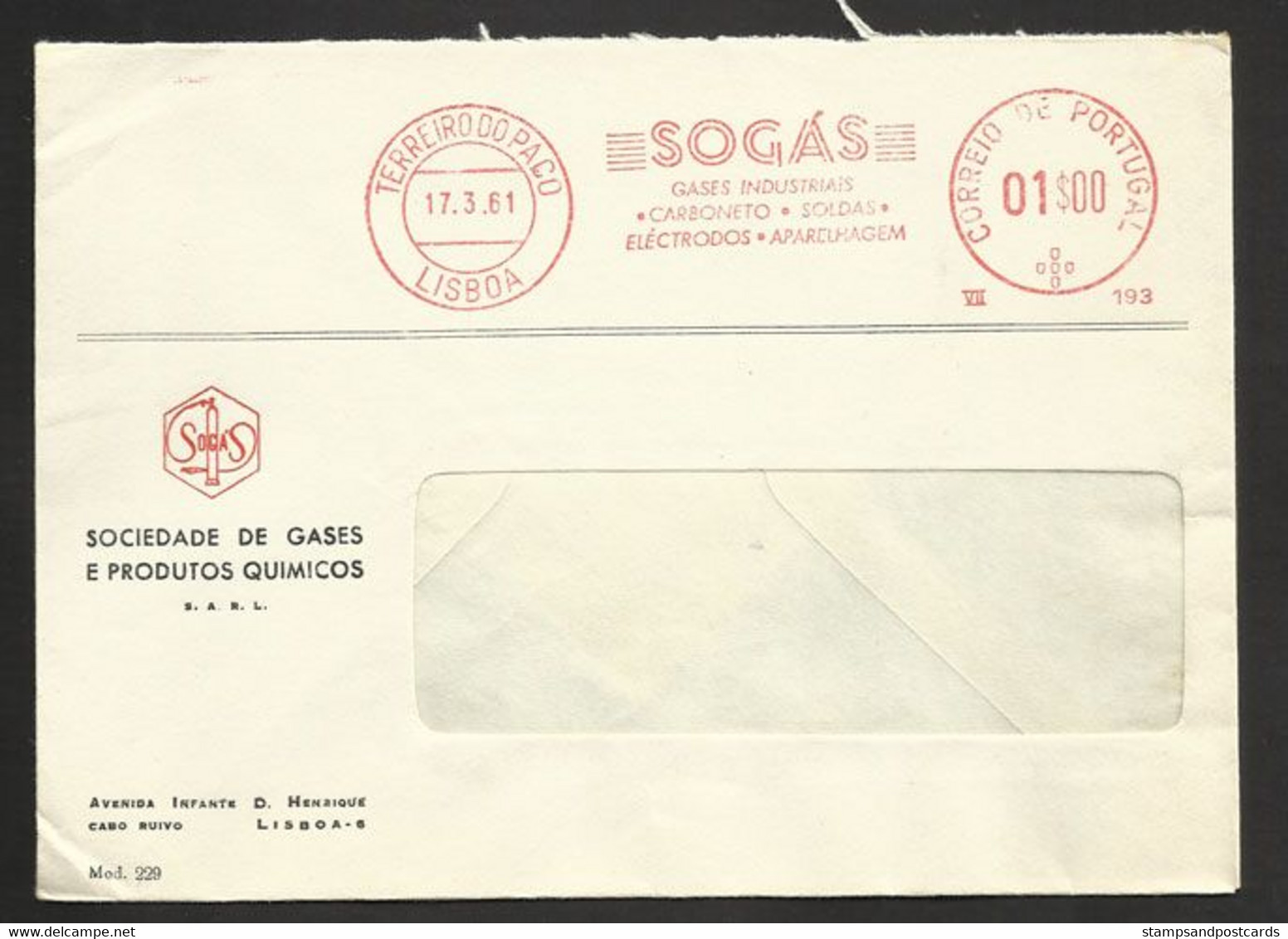 Portugal EMA Cachet Rouge Sogas Gaz Et Produits Chimiques 1961 Sogas Gas And Chemicals Meter Stamp - Gaz