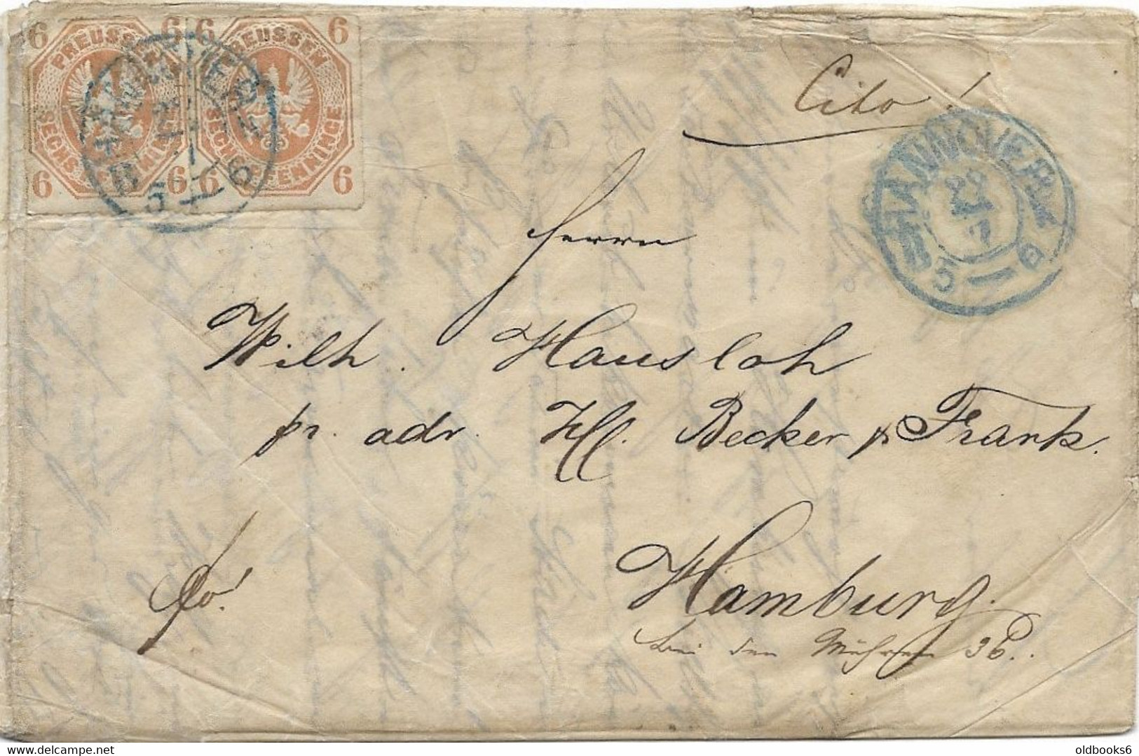 PREUSSEN HANNOVER HAMBURG 1867, Brief Mit 2x 6 Pfg. Orange Besetzung Hannover - Covers & Documents