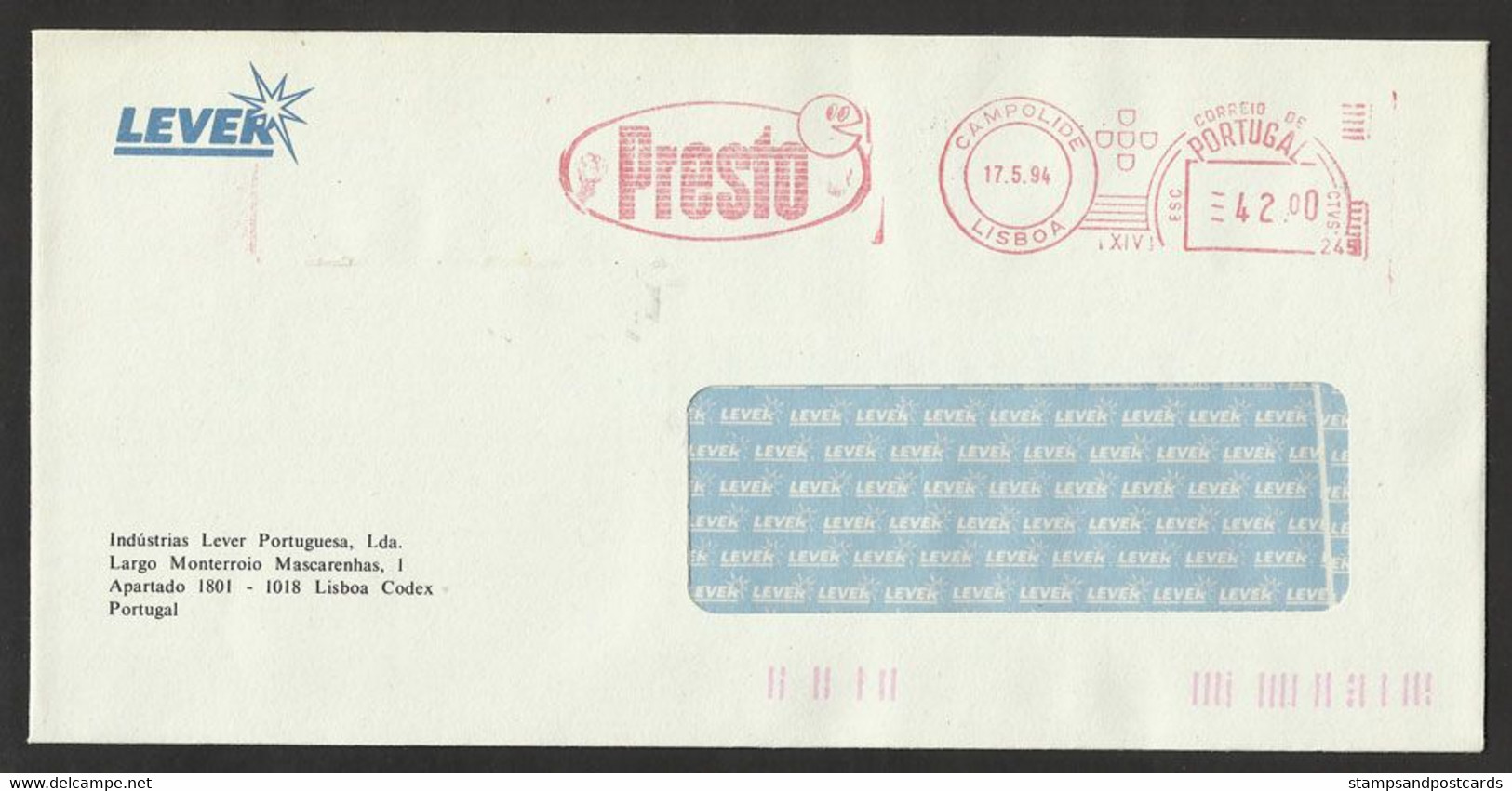 Portugal EMA Cachet Rouge Détergent Presto Produits Chimiques Lever 1994 Detergent Chemicals Franking Meter - Franking Machines (EMA)