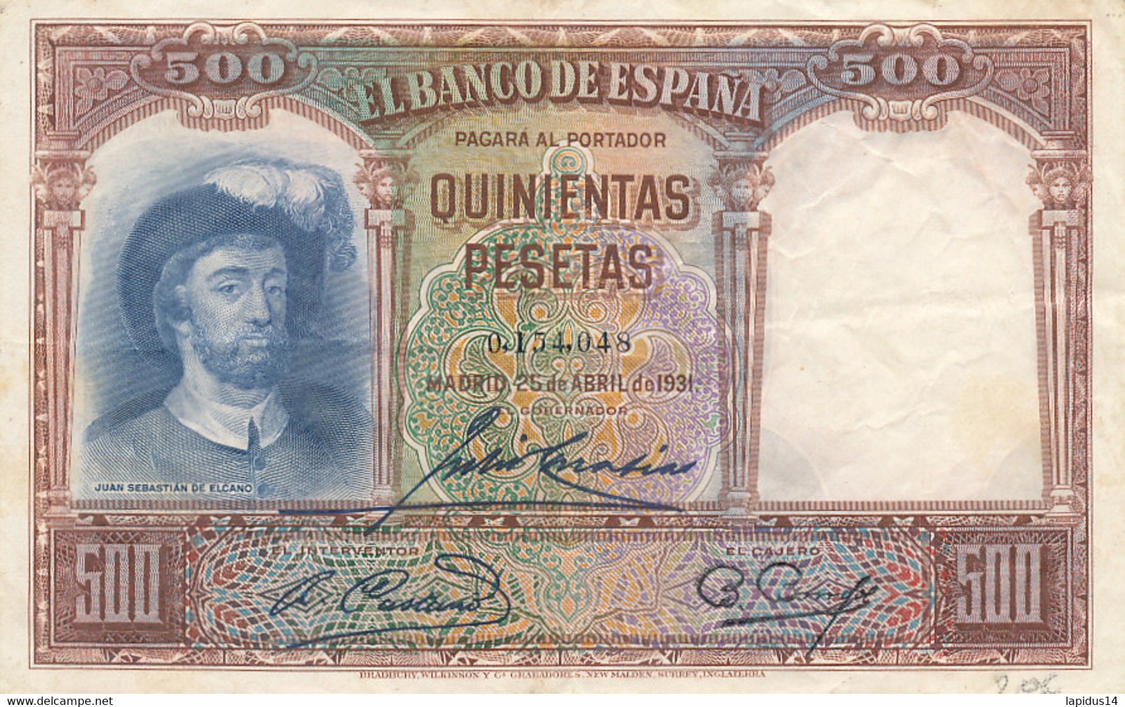 BILLET  BANCO DE ESPANA QUINIENTAS PESETAS  MADRID  25 DE APRIL DE 1931 - 500 Peseten