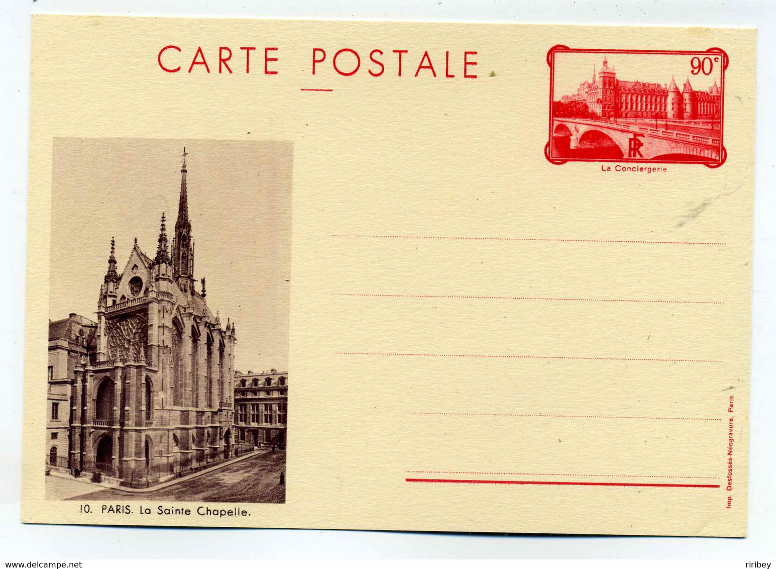 Entier Commemoratif / LA CONCIERGERIE  90c + Illustration LA SAINTE CHAPELLE  YT N°3 Neuve - Pseudo-entiers Officiels